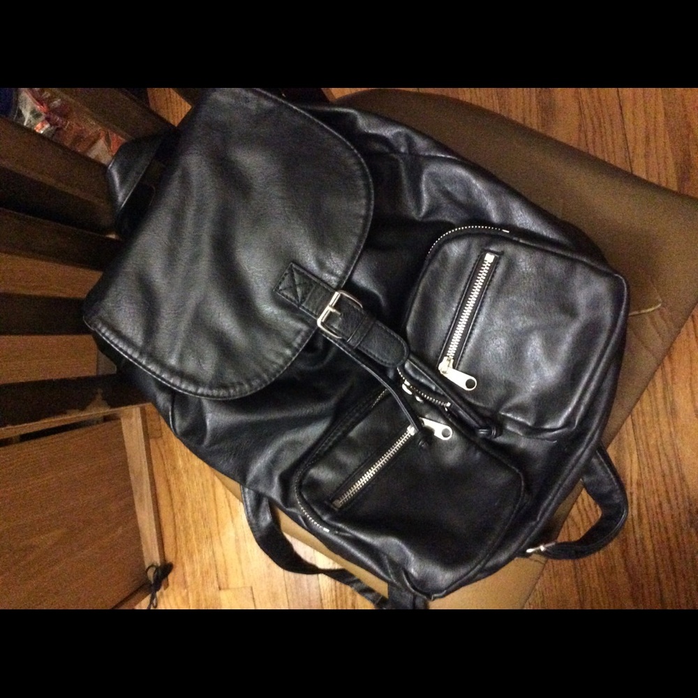 Trendy Casual Basic Black Backpack Strap & Button - image 4